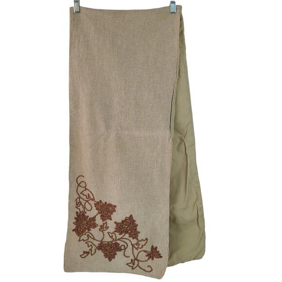 Nicole Miller beaded sequined linen look fall table runner 13.5 x 68 - Picture 2 of 10